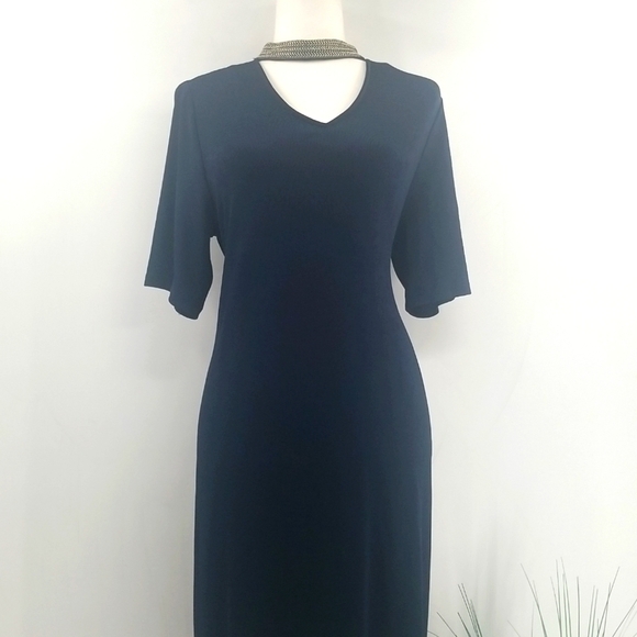 Chico's Gold Choker Deep Blue Stretchy Midi Dress - Picture 1 of 9